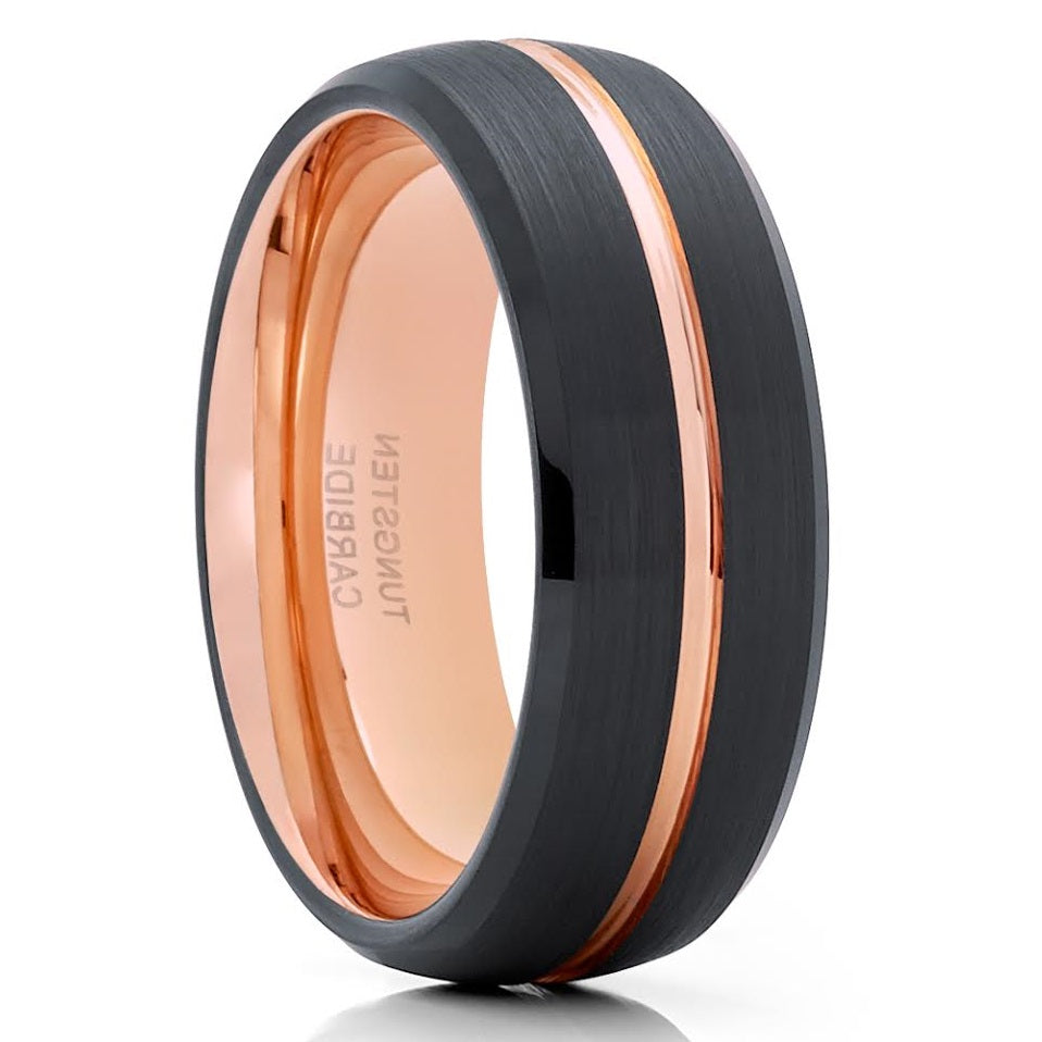Rose Gold Tungsten Ring - Black Wedding Ring - Tungsten Wedding Band - Rose Gold Ring