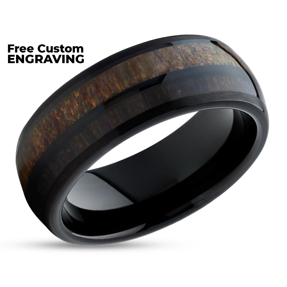 Deer Antler Wedding Band - Tungsten -Cherry Wood - Antler Ring - Black Ring