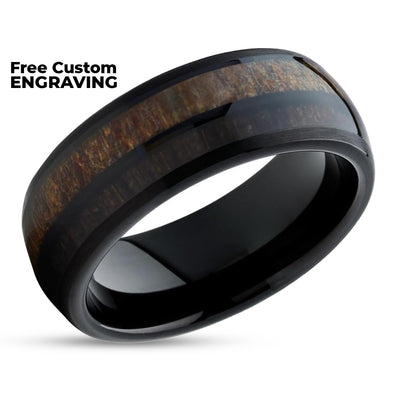 Deer Antler Wedding Band - Tungsten -Cherry Wood - Antler Ring - Black Ring