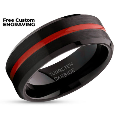 Red Tungsten Wedding Ring - Black Wedding Ring - Red Tungsten Ring - Black Ring