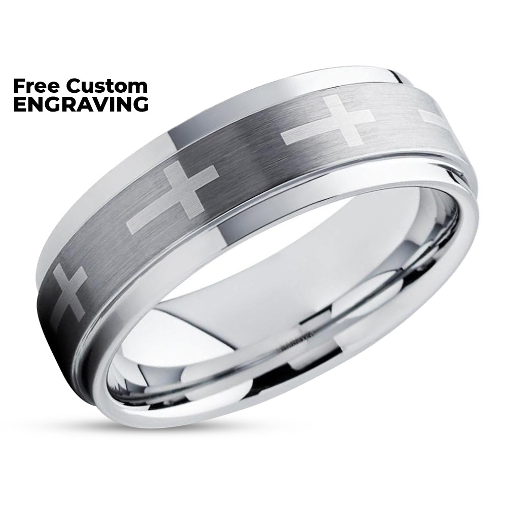 Christian Ring - Tungsten Wedding Band - Cross - Wedding Band - Wedding Ring