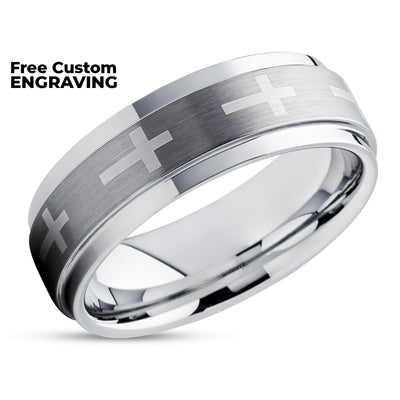 Christian Ring - Tungsten Wedding Band - Cross - Wedding Band - Wedding Ring