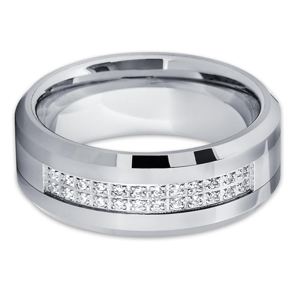 Men's Tungsten Wedding Band - Silver Tungsten Ring - 8mm - Tungsten Ring - Clean Casting Jewelry