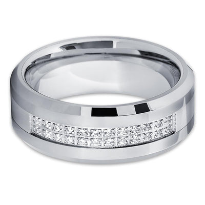 Men's Tungsten Wedding Band - Silver Tungsten Ring - 8mm - Tungsten Ring - Clean Casting Jewelry