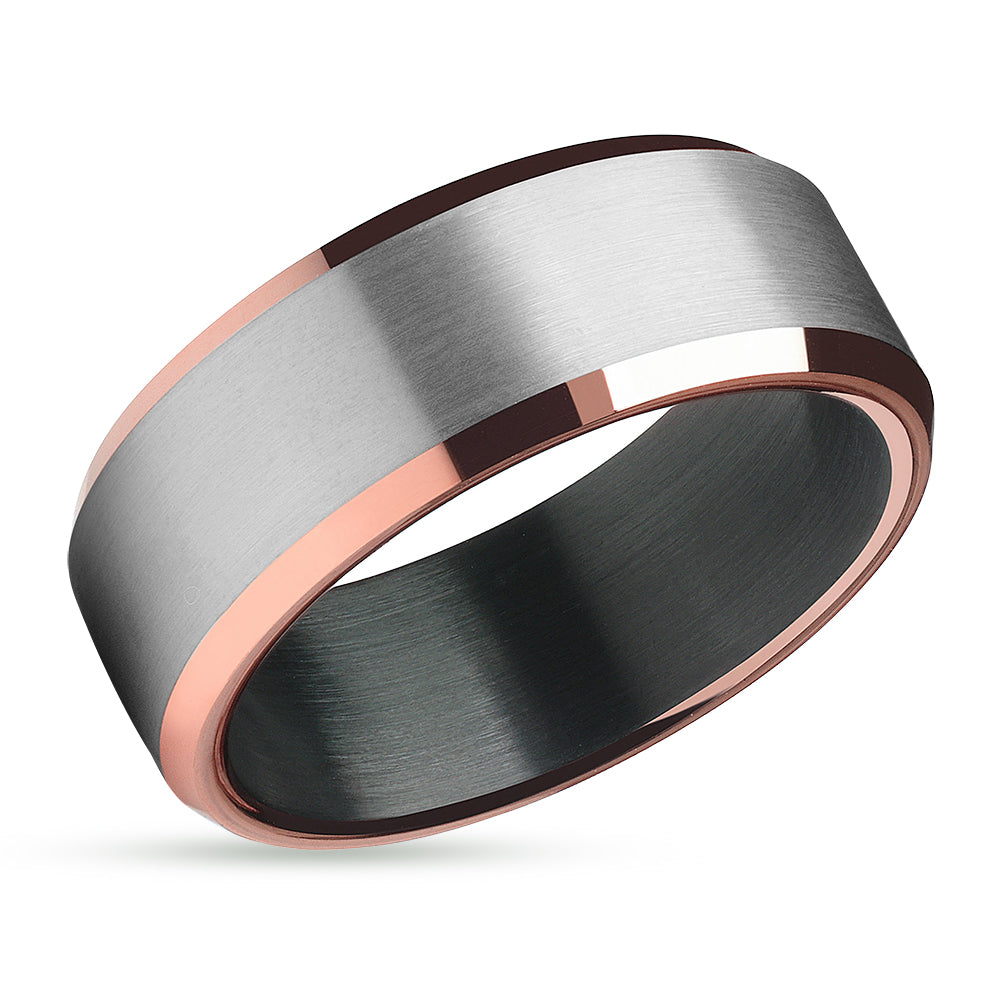 Black Wedding Ring - Rose Gold Tungsten Ring - Matte Finished Ring - Wedding Band