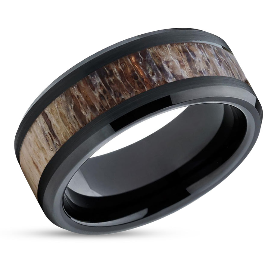 Tungsten Wedding Ring - Black Tungsten Ring - Antler Wedding Ring - Antler Wedding Band
