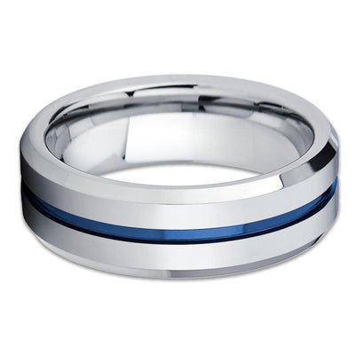 Blue Tungsten Wedding Ring - Blue Wedding Band - Shiny Polish - Ring - Clean Casting Jewelry