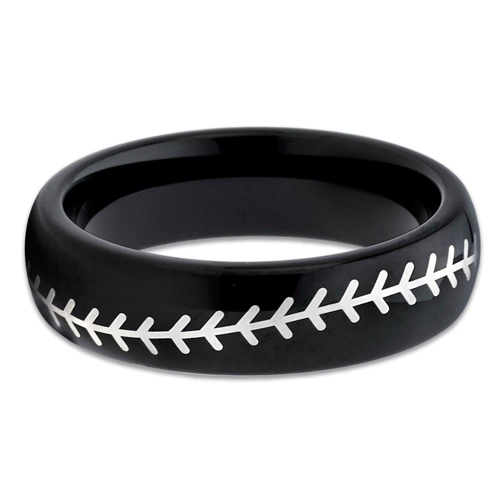 Baseball Wedding Band - Black Tungsten Ring - Baseball Ring - Black Ring - Clean Casting Jewelry