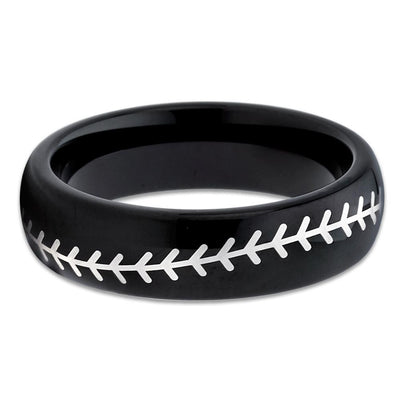 Baseball Wedding Band - Black Tungsten Ring - Baseball Ring - Black Ring - Clean Casting Jewelry
