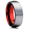 Red Tungsten Wedding - Tungsten Ring - Gray Tungsten Ring - Brush - Clean Casting Jewelry