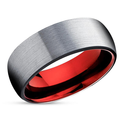 Red Tungsten Wedding - Tungsten Ring - Gray Tungsten Ring - Red Wedding Ring