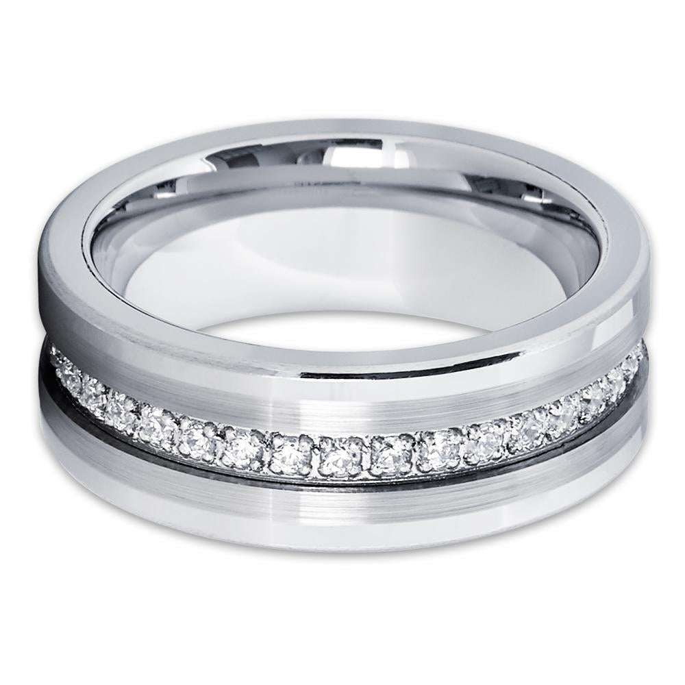 Men's Tungsten Wedding Band - Silver Tungsten Ring - 8mm Ring - Tungsten - Clean Casting Jewelry
