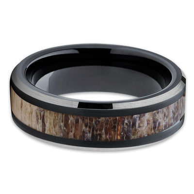 Deer Antler Wedding Ring - Black - Deer Antler Wedding Band - Tungsten Ring - Clean Casting Jewelry