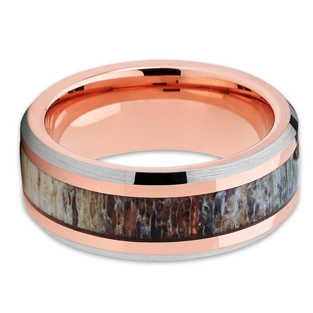 8mm - Deer Antler Wedding Band - Rose Gold - Tungsten Wedding Band - Clean Casting Jewelry