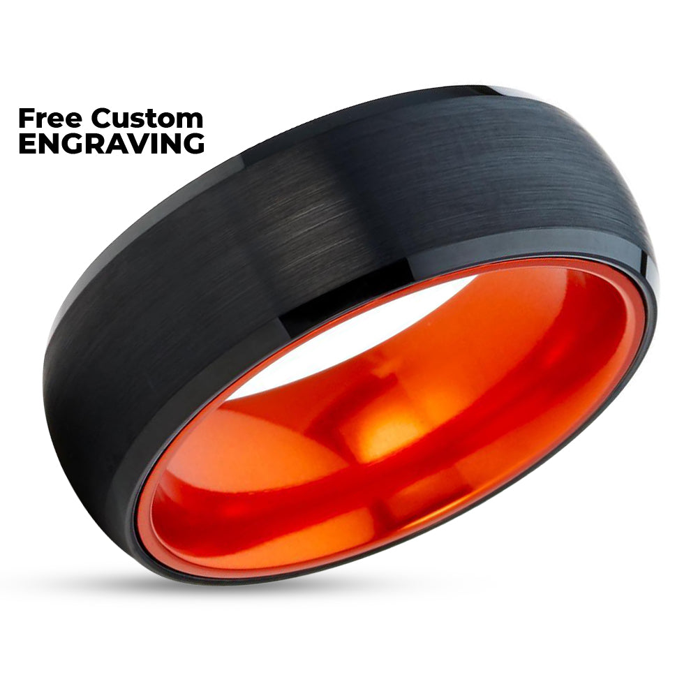 Orange Tungsten Ring - Orange Tungsten Band - Black Tungsten Ring - Black Ring