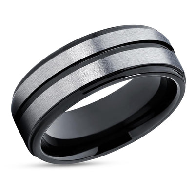 Black Tungsten Wedding Band - Gray Tungsten Ring - Men's Wedding Ring - Gray Ring