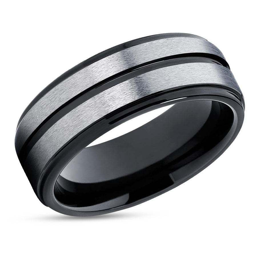 Black Tungsten Wedding Band - Gray Tungsten Ring - Men's Wedding Ring - Gray Ring