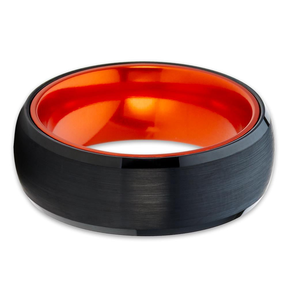 Orange Tungsten Ring - Orange Tungsten Band - Black Tungsten Ring - 8mm - Clean Casting Jewelry