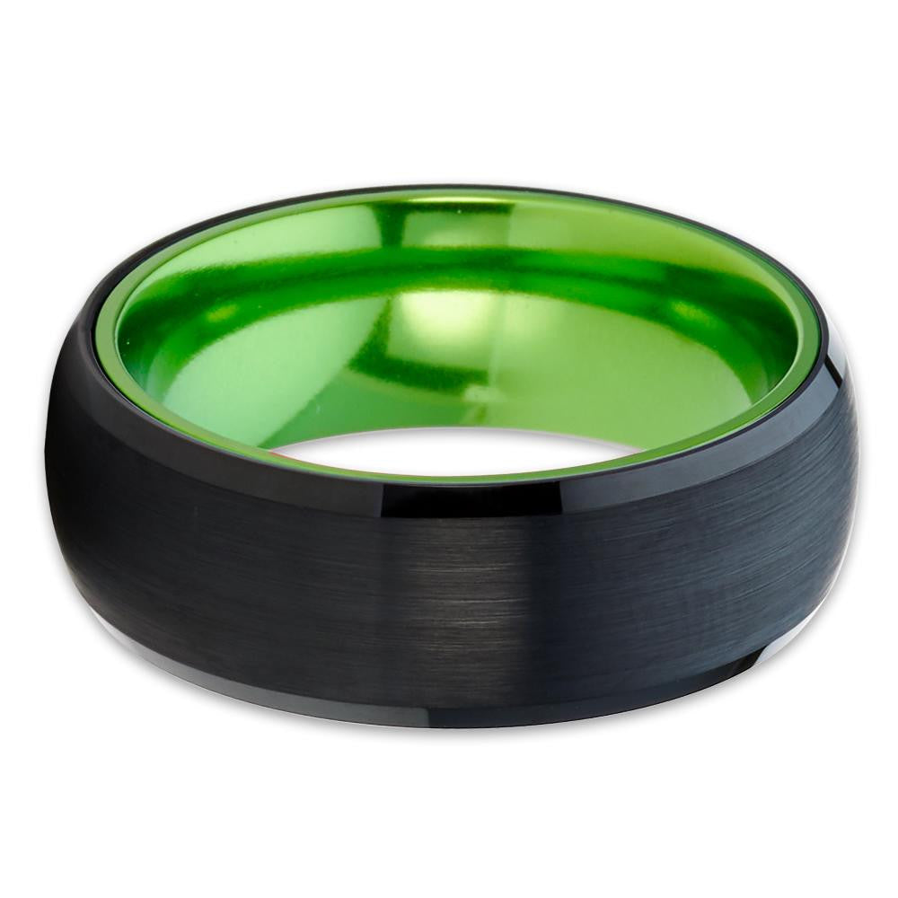 Green Tungsten Wedding Band - Black Tungsten Ring - Green Wedding Band - Clean Casting Jewelry