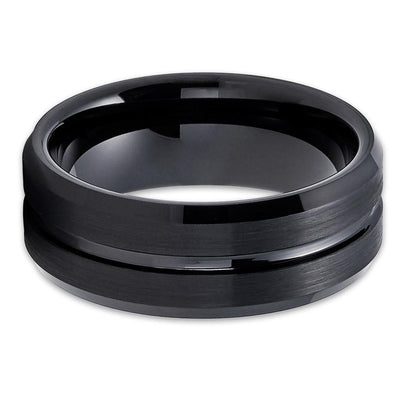8mm Black Tungsten Ring - Tungsten Wedding Band - Men's Ring Brushed - Clean Casting Jewelry
