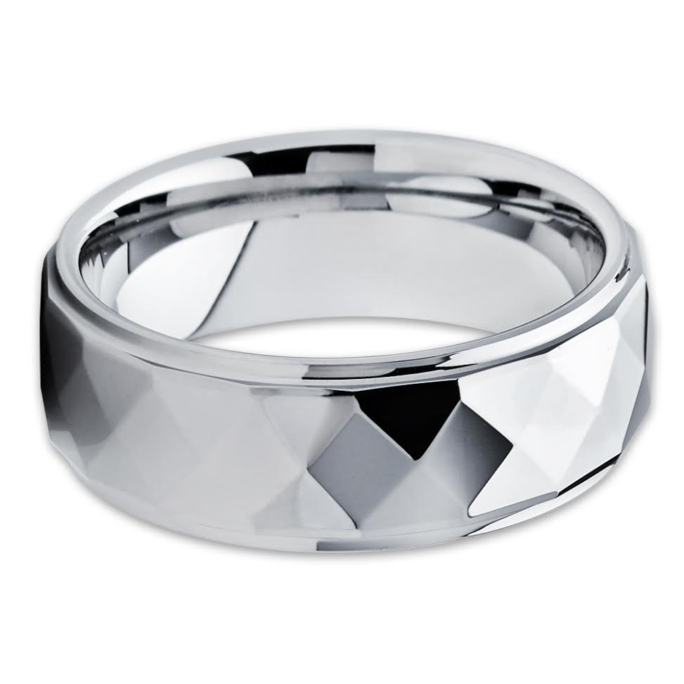 Tungsten Wedding Band - Faceted Design - Shiny Ring - Tungsten Ring - Clean Casting Jewelry
