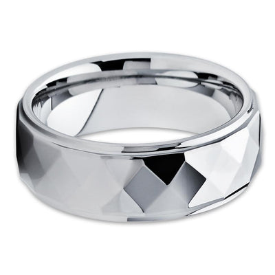 Tungsten Wedding Band - Faceted Design - Shiny Ring - Tungsten Ring - Clean Casting Jewelry