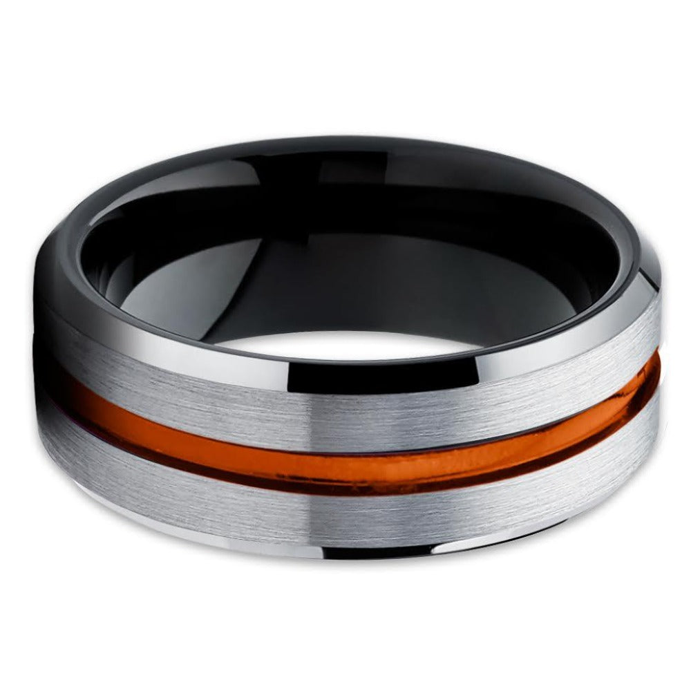 Orange Wedding Band - Tungsten Wedding Ring - Black Tungsten Ring - Clean Casting Jewelry