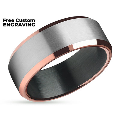 Black Wedding Ring - Rose Gold Tungsten Ring - Matte Finished Ring - Wedding Band