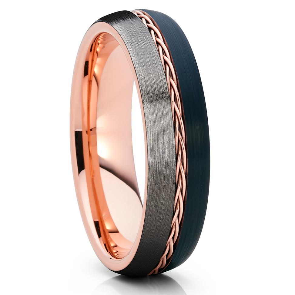 6mm - Rose Gold Tungsten - Braid Ring - Gunmetal - Tungsten Wedding Band - Clean Casting Jewelry