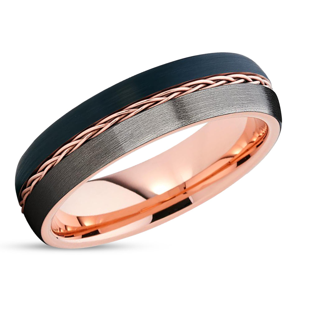 6mm - Rose Gold Tungsten - Braid Ring - Gunmetal - Tungsten Wedding Band