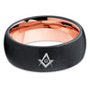 Masonic Wedding Band - Black Tungsten Ring - Masonic Wedding Ring - Clean Casting Jewelry