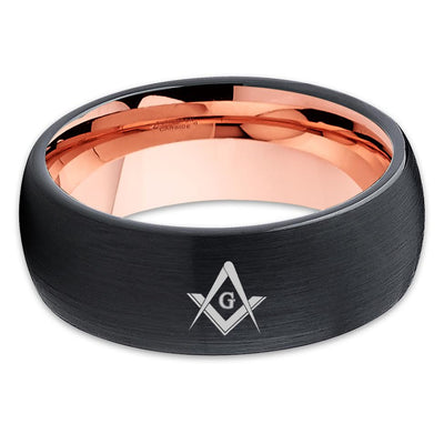 Masonic Wedding Band - Black Tungsten Ring - Masonic Wedding Ring - Clean Casting Jewelry