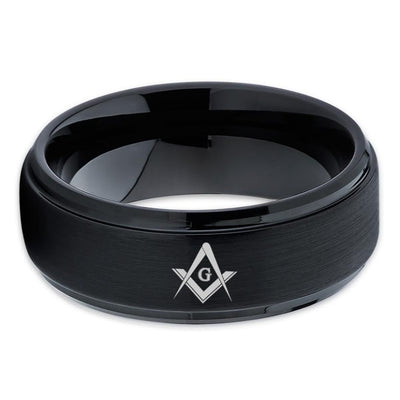 Masonic Wedding Band - Black Tungsten Ring - Masonic Ring - Tungsten - Clean Casting Jewelry