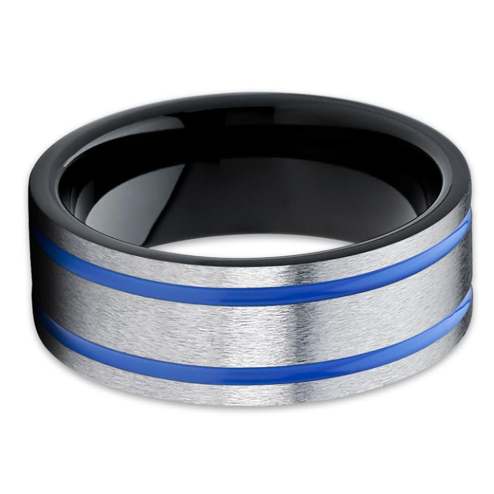 Grey Wedding Band - Tungsten Wedding Ring - Blue Tungsten Ring - 8mm - Clean Casting Jewelry