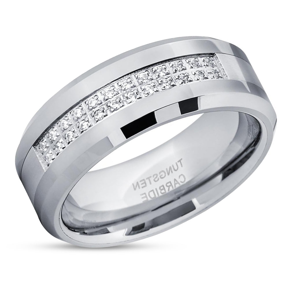 Men's Tungsten Wedding Band - Silver Tungsten Ring - 8mm - Tungsten Ring