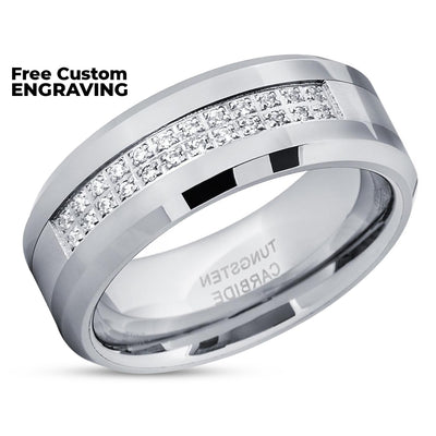 Men's Tungsten Wedding Band - Silver Tungsten Ring - 8mm - Tungsten Ring