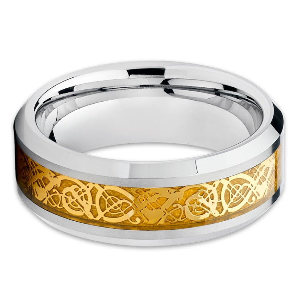 Tungsten Wedding Band - Dragon Ring - Tungsten Wedding Ring - Yellow Gold - Clean Casting Jewelry