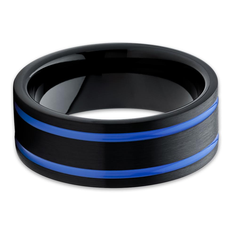 Black Tungsten Wedding Band - Blue Tungsten Ring - Men's Wedding Band - 8mm - Clean Casting Jewelry