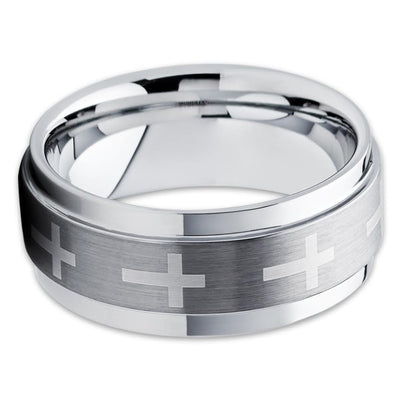 Tungsten Wedding Band - Cross Ring - Christian Ring - Tungsten Wedding Ring - Clean Casting Jewelry