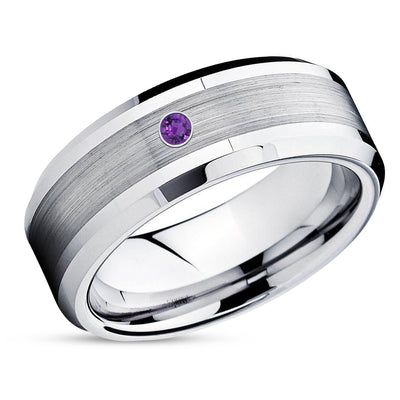 Amethyst Wedding Band - Tungsten Wedding Band - Tungsten Carbide Ring - Engagement Ring