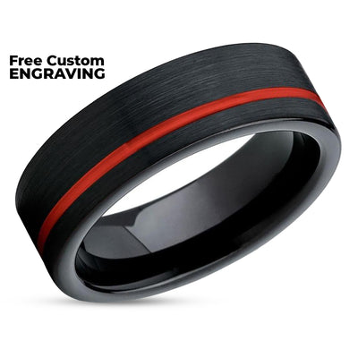 Red Tungsten Ring - Black Wedding Ring - Red Wedding Band - Tungsten Wedding Ring
