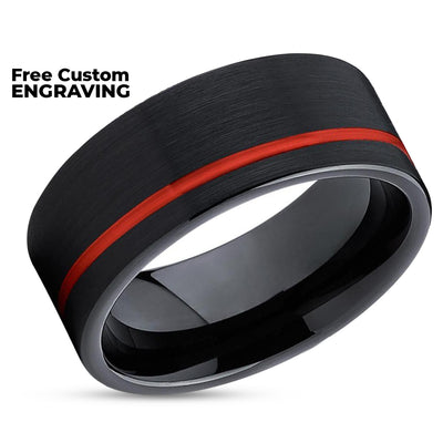 Red Tungsten Wedding Ring - Black Tungsten Ring - Red Wedding Ring - Black Band