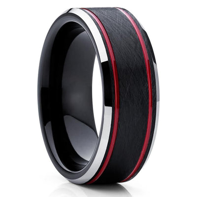Red Tungsten Wedding Band - Red Wedding Ring - Tungsten Wedding Ring - Clean Casting Jewelry