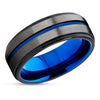 Gunmetal Wedding Band - Blue Tungsten Ring - Gray Tungsten Ring - Blue Wedding Ring