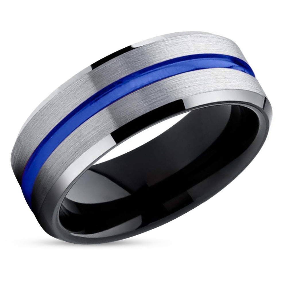 Black Wedding Ring - Blue Wedding Ring - Tungsten Ring - Silver Wedding Ring