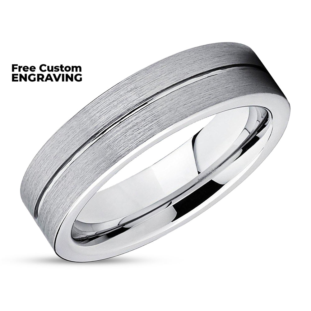 6mm - Tungsten Wedding Band - Silver Brushed - Gray Tungsten Ring - Wedding Ring