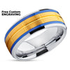 Yellow Gold Tungsten Band - Blue Tungsten - Tungsten Wedding Band - Wedding Ring
