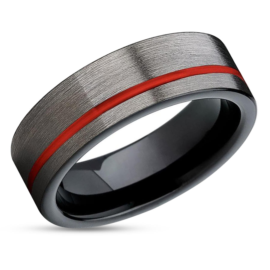Gunmetal Wedding Ring - Red Tungsten Ring - Tungsten Carbide Ring - Black Ring