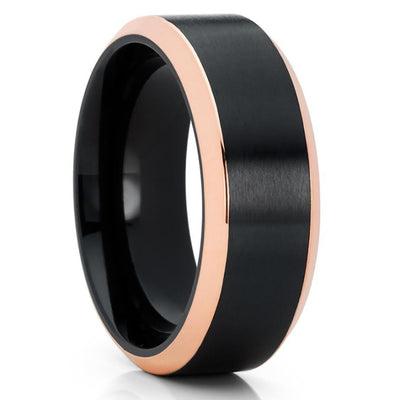 Black Titanium Ring - Wedding Band - Rose Gold - Black Wedding Band - 8mm - Clean Casting Jewelry