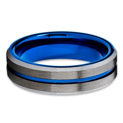 Blue Tungsten Wedding Band - Gunmetal - Black Tungsten Tungsten Ring - Clean Casting Jewelry
